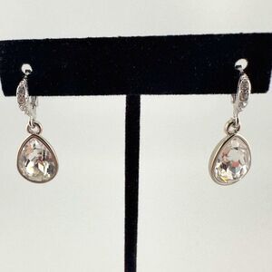 Signed Givenchy Silver tone Teardrop Earrings with Swarovski Crystals